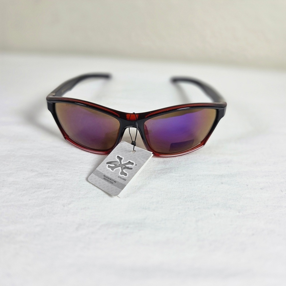 X-Loop Sport Sunglasses Mens Red Black Wrap Frame UV400 Polycarbonate Lens NEW